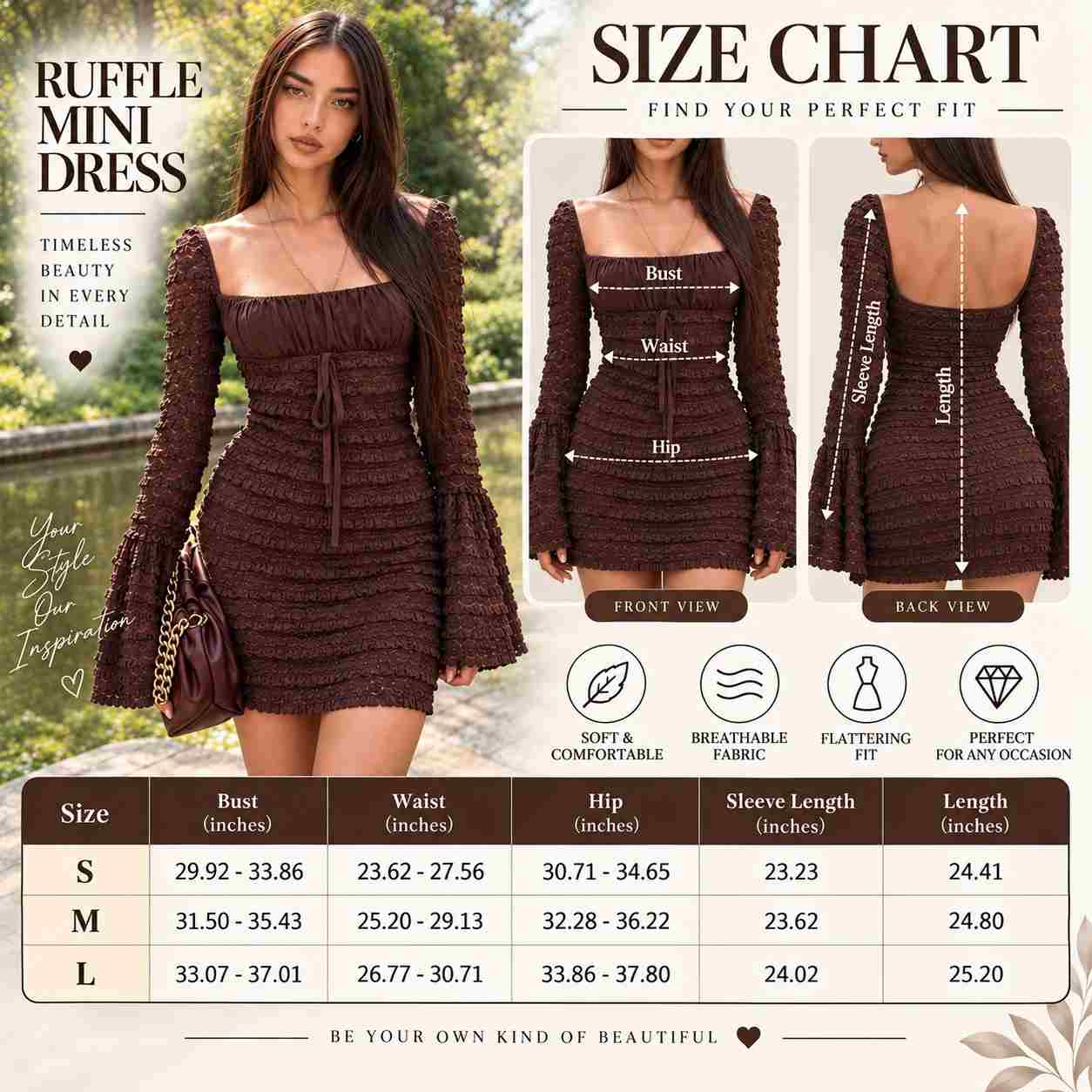 Women’s Floral Lace Mini Dress – Drawstring Tie Detail Flare Sleeve Club & Party Dress